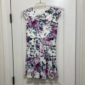 Ava & Yelly White Purple Floral Cap Sleeve Pleated Dress Girls 14 NEW NWOT